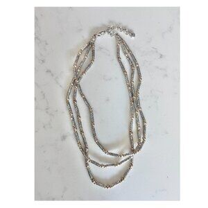 Brighton Elegant Three Strand Necklace Silver Gold Two Tone Bead Tube Design
